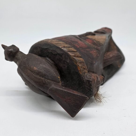 African Tribal Handcarved Wooden Mask With Bird Sculpture Decoration - Picture 7 of 10